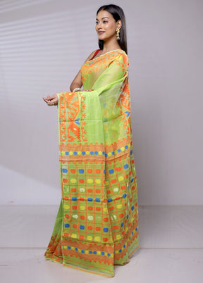 Green Tant Jamdani Saree Without Blouse Piece