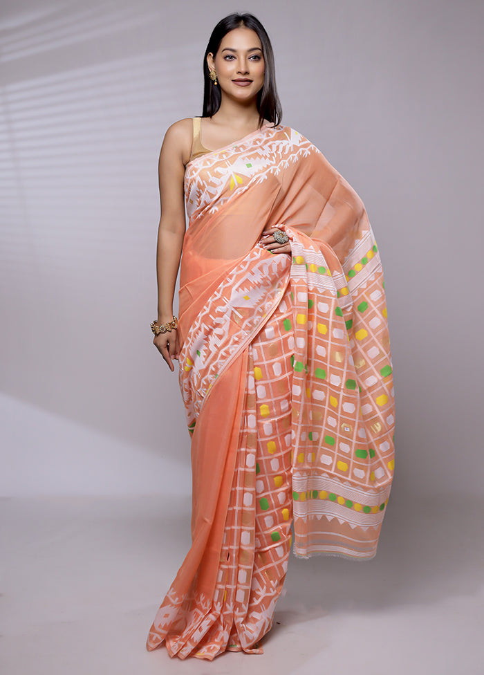 Rust Tant Jamdani Saree Without Blouse Piece