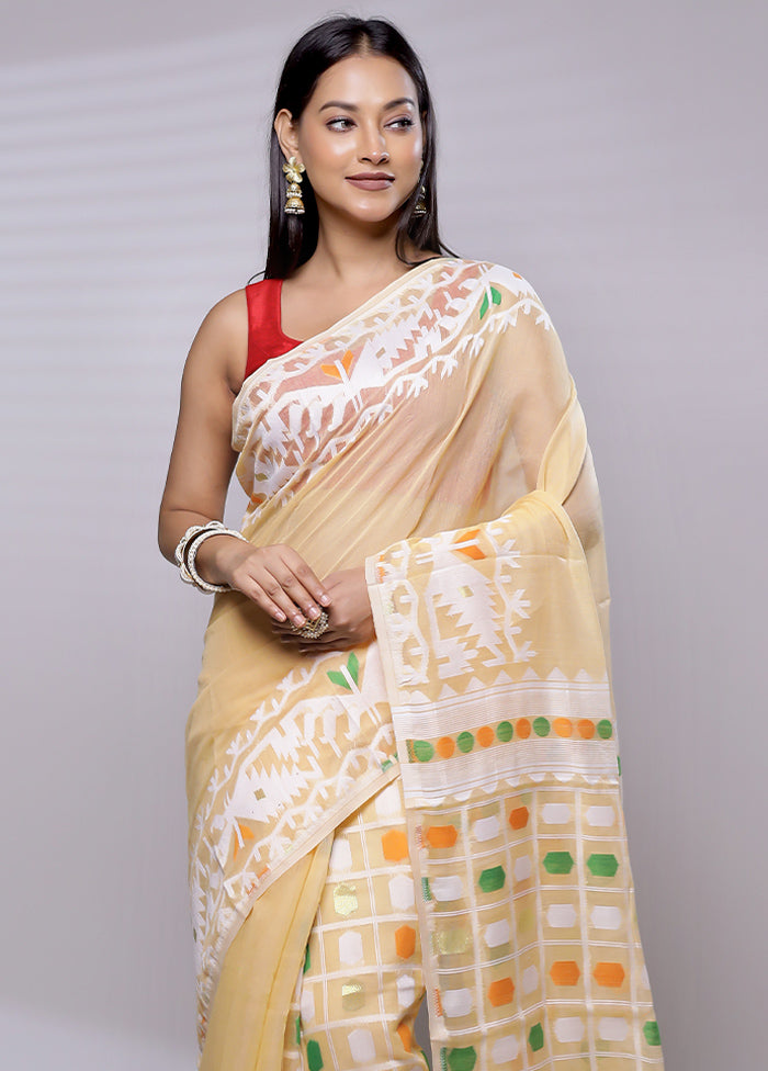 Yellow Tant Jamdani Saree Without Blouse Piece