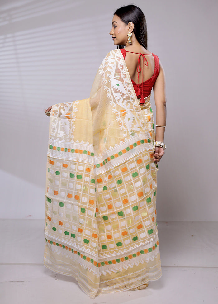 Yellow Tant Jamdani Saree Without Blouse Piece