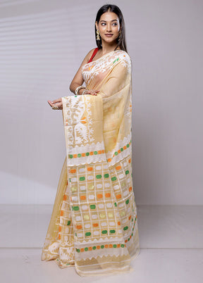 Yellow Tant Jamdani Saree Without Blouse Piece