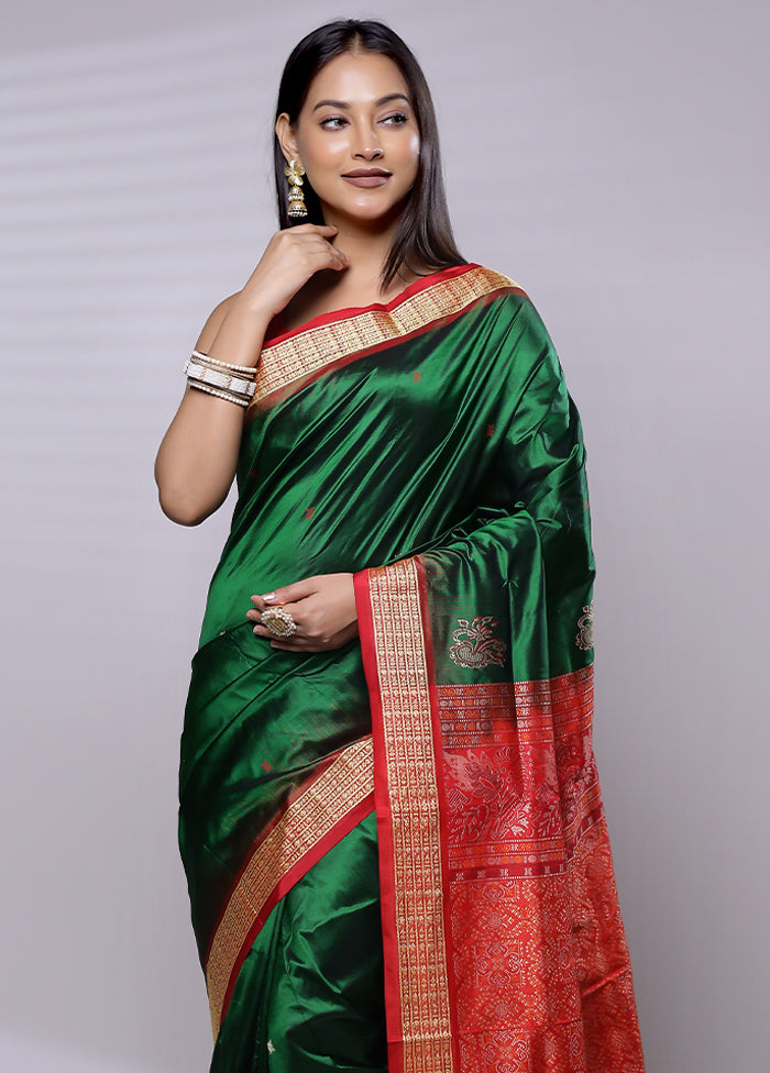 Green Handloom Bomkai Pure Silk Saree With Blouse Piece - Indian Silk House Agencies