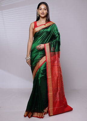 Green Handloom Bomkai Pure Silk Saree With Blouse Piece - Indian Silk House Agencies