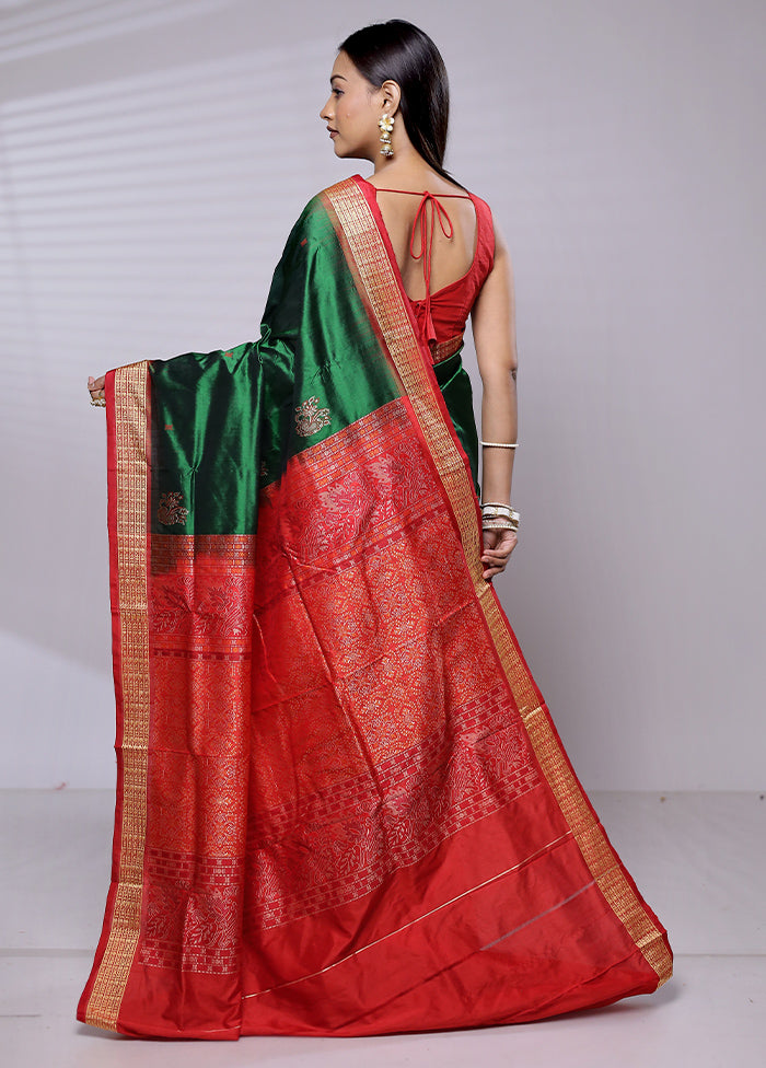 Green Handloom Bomkai Pure Silk Saree With Blouse Piece - Indian Silk House Agencies