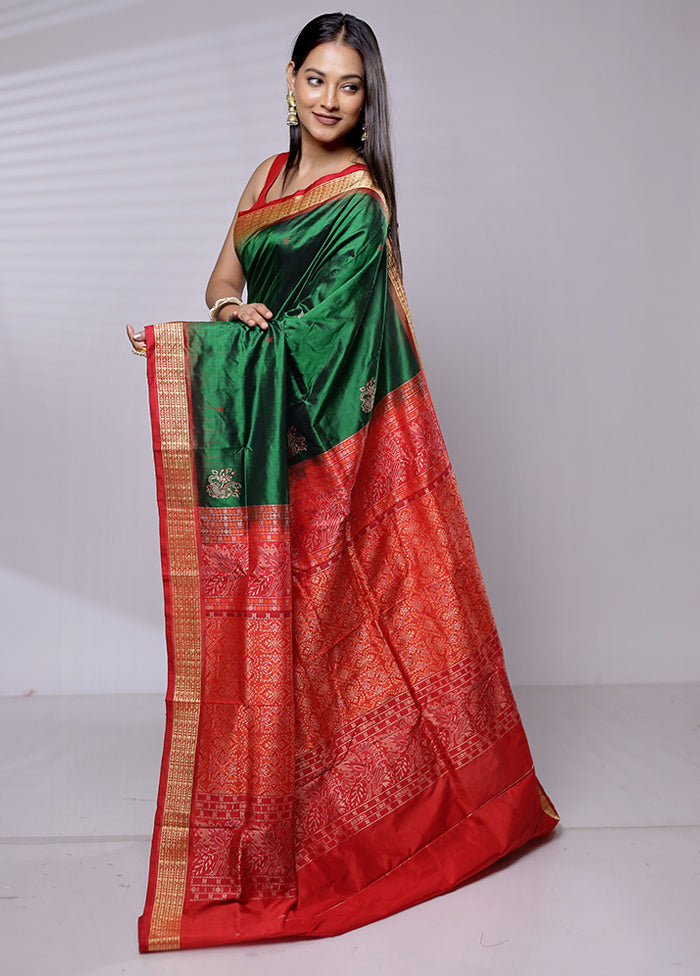 Green Handloom Bomkai Pure Silk Saree With Blouse Piece - Indian Silk House Agencies