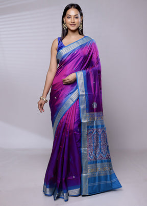 Purple Handloom Bomkai Pure Silk Saree With Blouse Piece - Indian Silk House Agencies