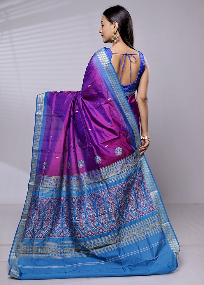 Purple Handloom Bomkai Pure Silk Saree With Blouse Piece - Indian Silk House Agencies