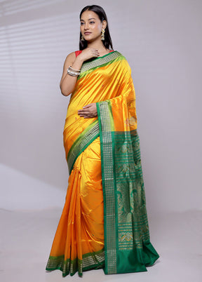 Yellow Handloom Bomkai Pure Silk Saree With Blouse Piece - Indian Silk House Agencies