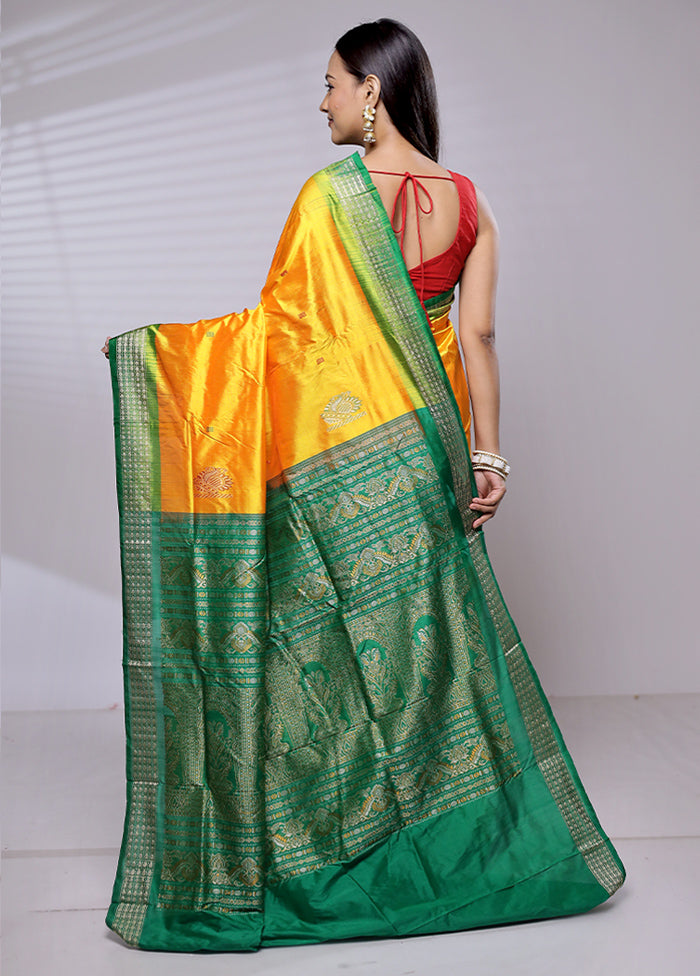 Yellow Handloom Bomkai Pure Silk Saree With Blouse Piece - Indian Silk House Agencies