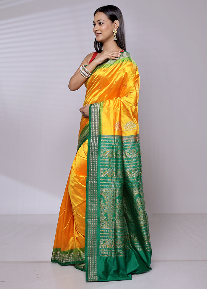 Yellow Handloom Bomkai Pure Silk Saree With Blouse Piece - Indian Silk House Agencies