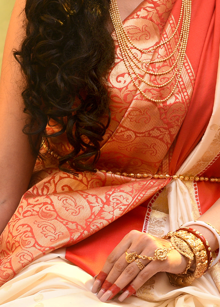 White Dupion Silk Saree With Blouse Piece