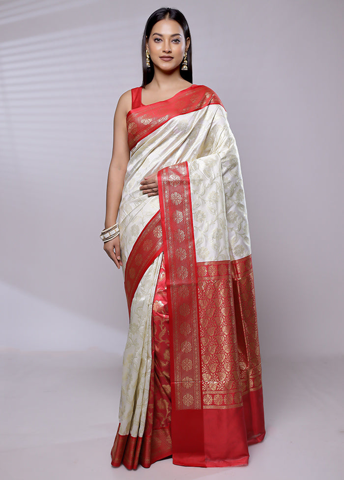 White Dupion Silk Saree With Blouse Piece