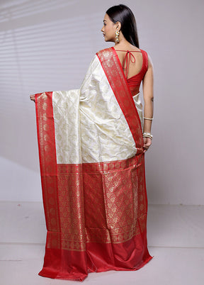 White Dupion Silk Saree With Blouse Piece