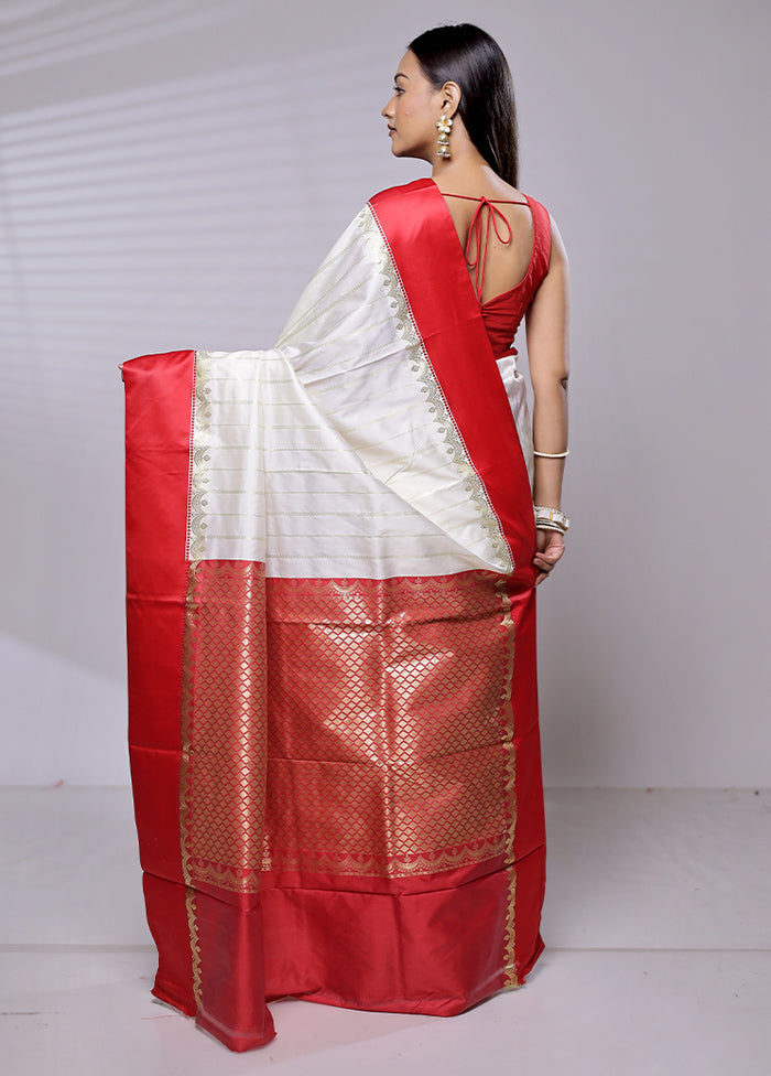 White Dupion Silk Saree With Blouse Piece