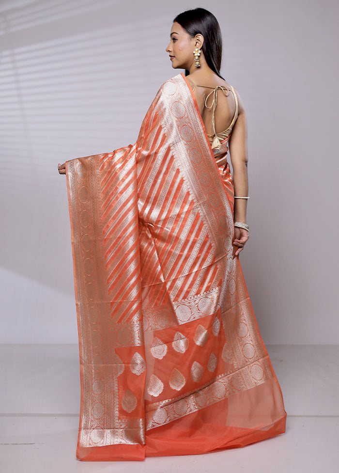 Orange Kora Silk Saree With Blouse Piece