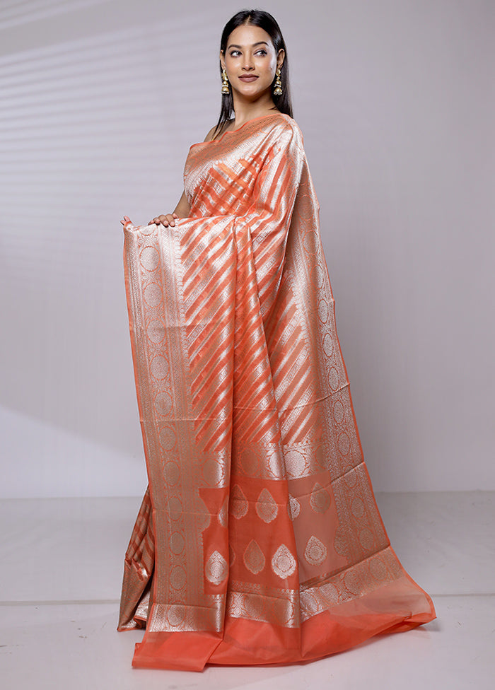 Orange Kora Silk Saree With Blouse Piece