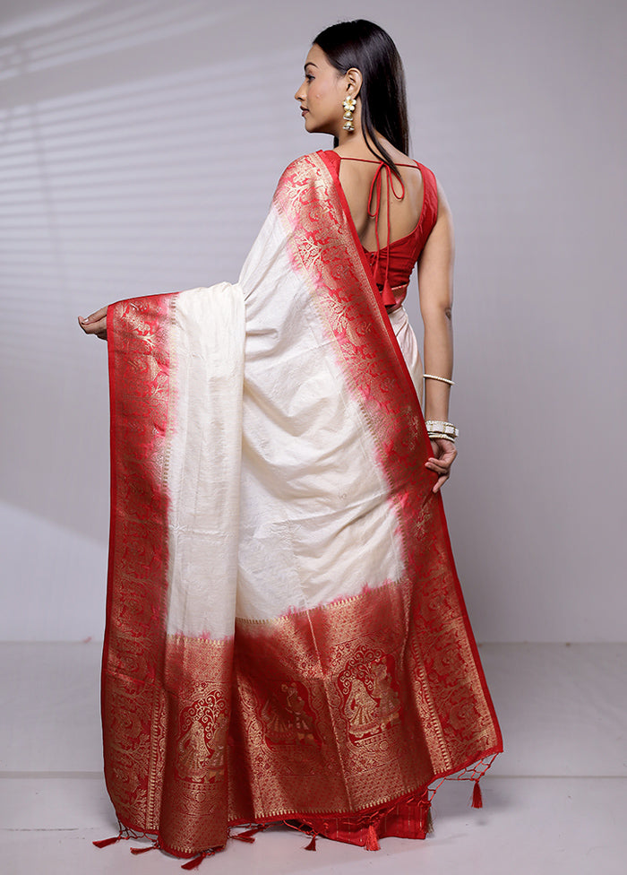 Cream Dupion Silk Saree With Blouse Piece