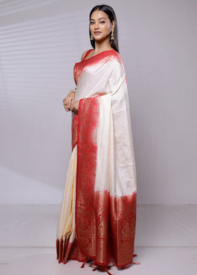 Cream Dupion Silk Saree With Blouse Piece