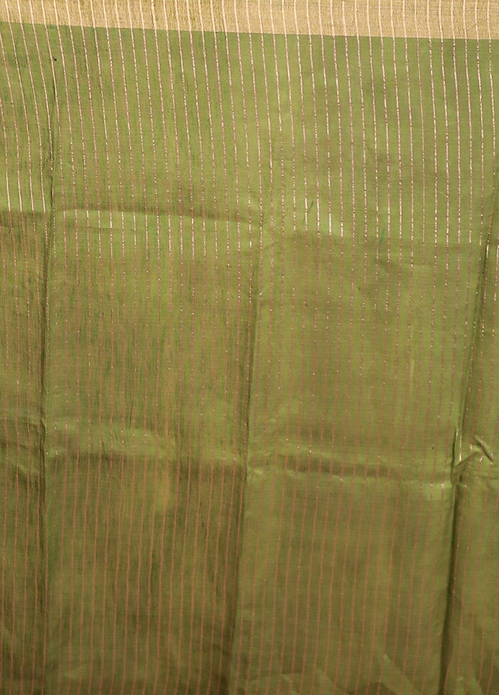 Cream Handloom Tussar Pure Silk Saree With Blouse Piece