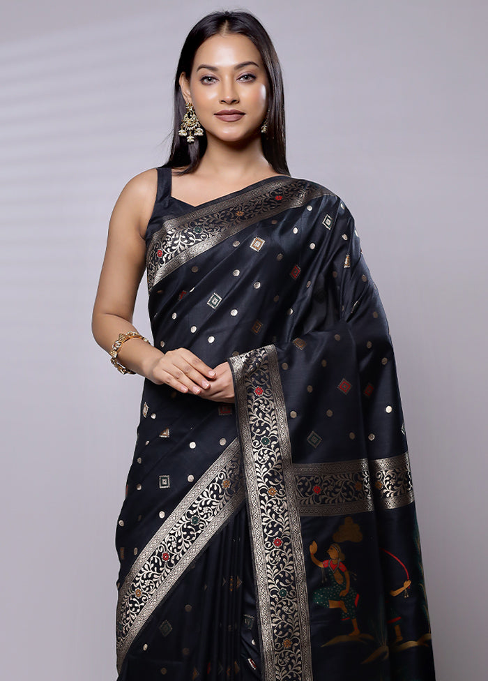 Black Dupion Silk Saree With Blouse Piece