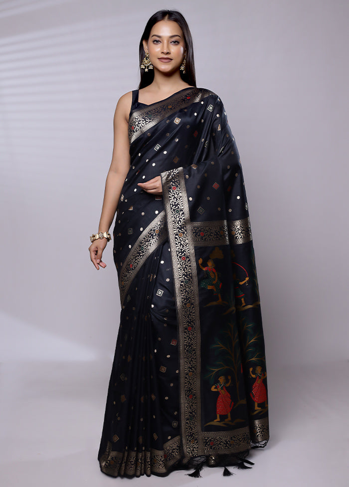 Black Dupion Silk Saree With Blouse Piece