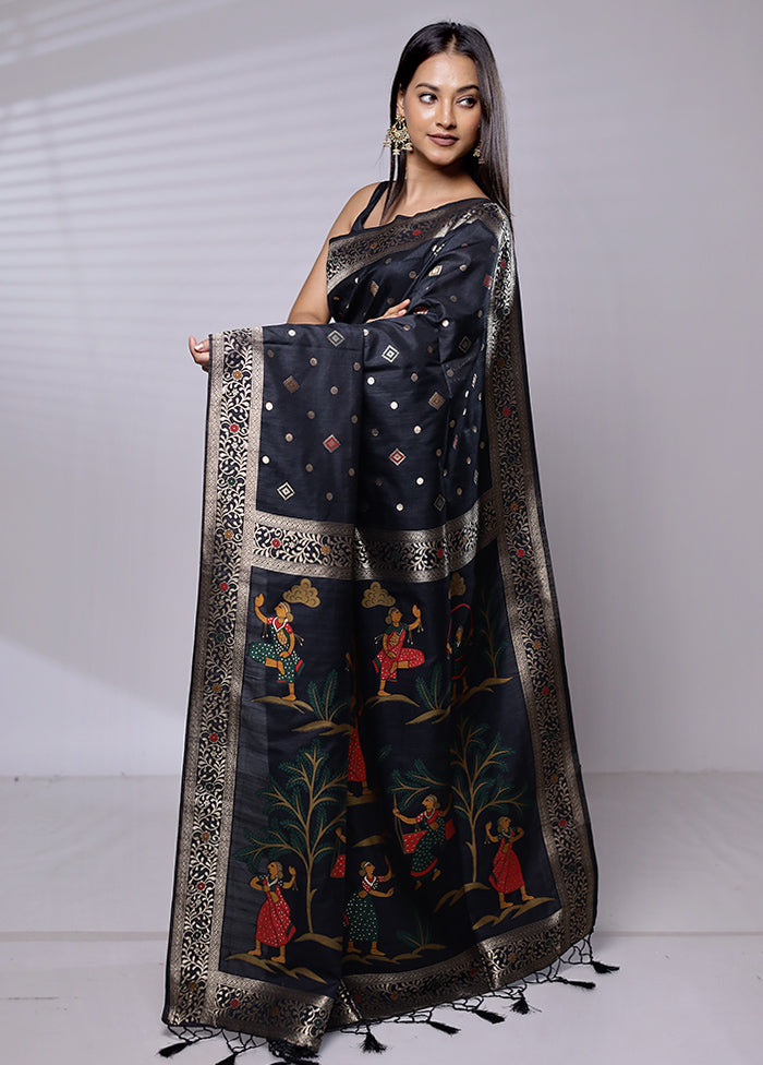 Black Dupion Silk Saree With Blouse Piece