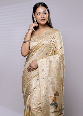 Cream Dupion Silk Saree With Blouse Piece