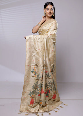 Cream Dupion Silk Saree With Blouse Piece