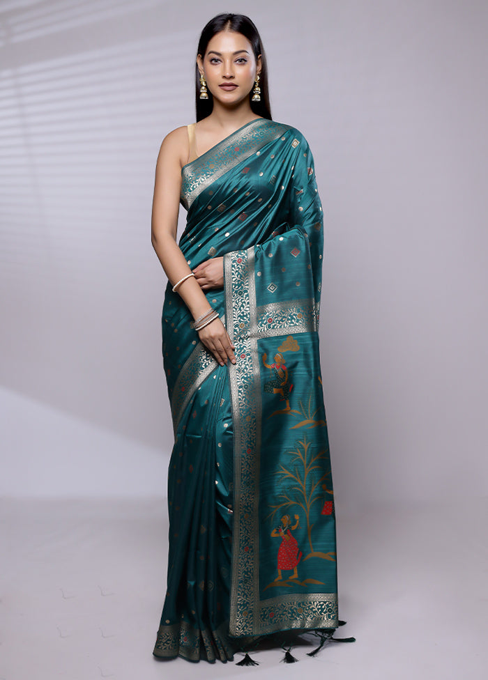 Green Dupion Silk Saree With Blouse Piece