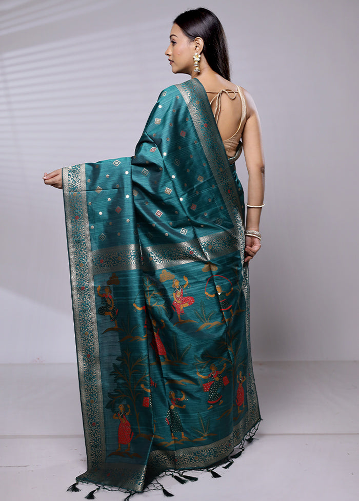 Green Dupion Silk Saree With Blouse Piece