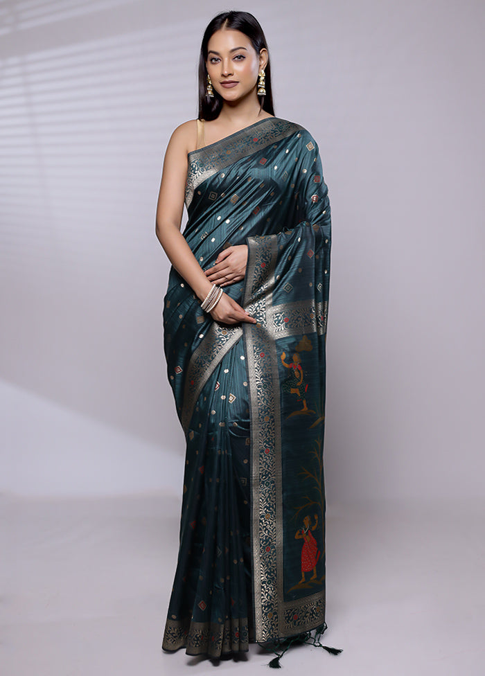 Green Dupion Silk Saree With Blouse Piece