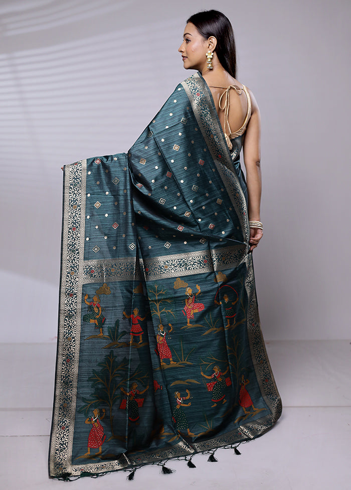 Green Dupion Silk Saree With Blouse Piece