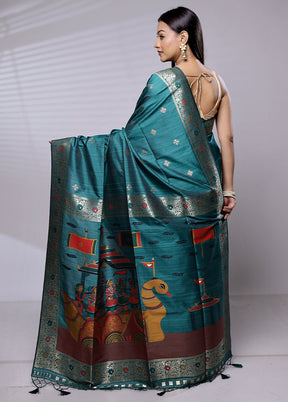 Green Dupion Silk Saree With Blouse Piece