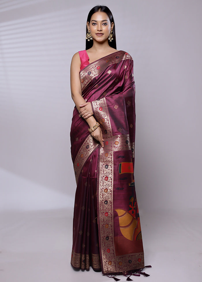 Purple Dupion Silk Saree With Blouse Piece