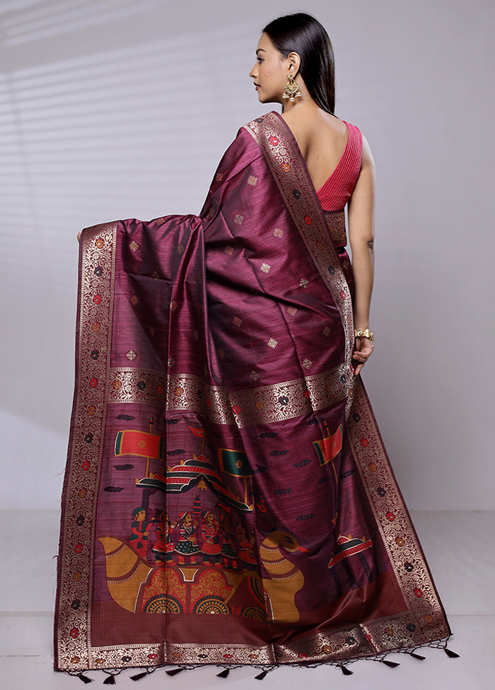 Purple Dupion Silk Saree With Blouse Piece