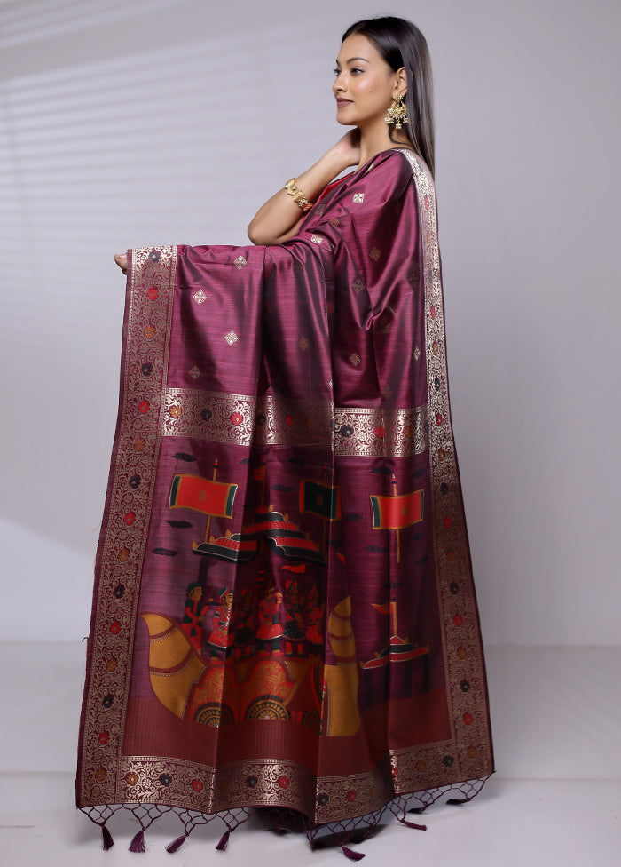 Purple Dupion Silk Saree With Blouse Piece