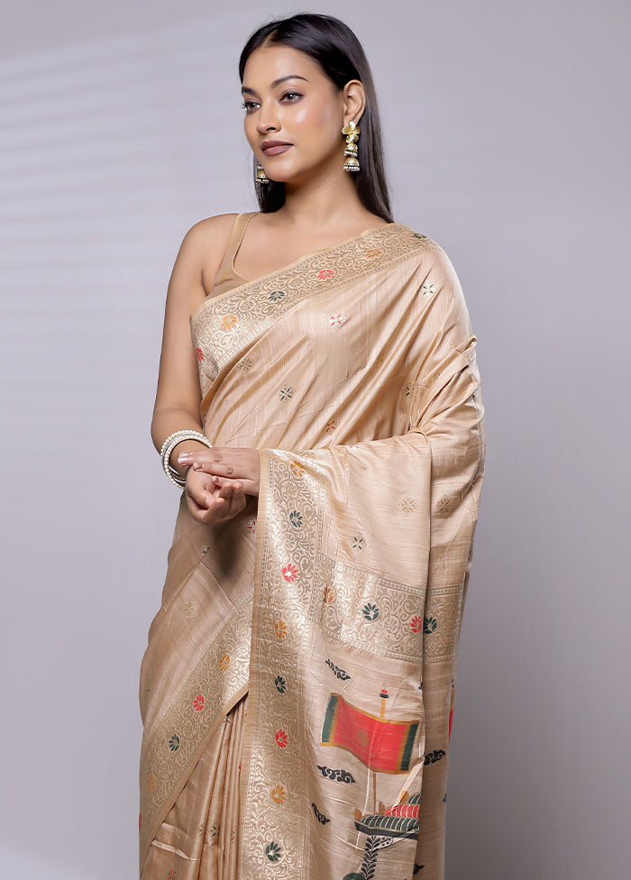 Cream Dupion Silk Saree With Blouse Piece