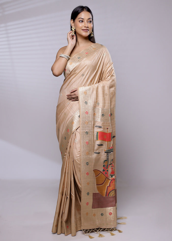 Cream Dupion Silk Saree With Blouse Piece - Indian Silk House Agencies