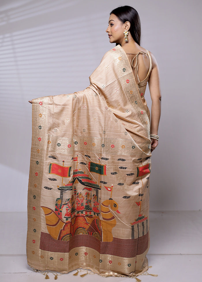 Cream Dupion Silk Saree With Blouse Piece - Indian Silk House Agencies