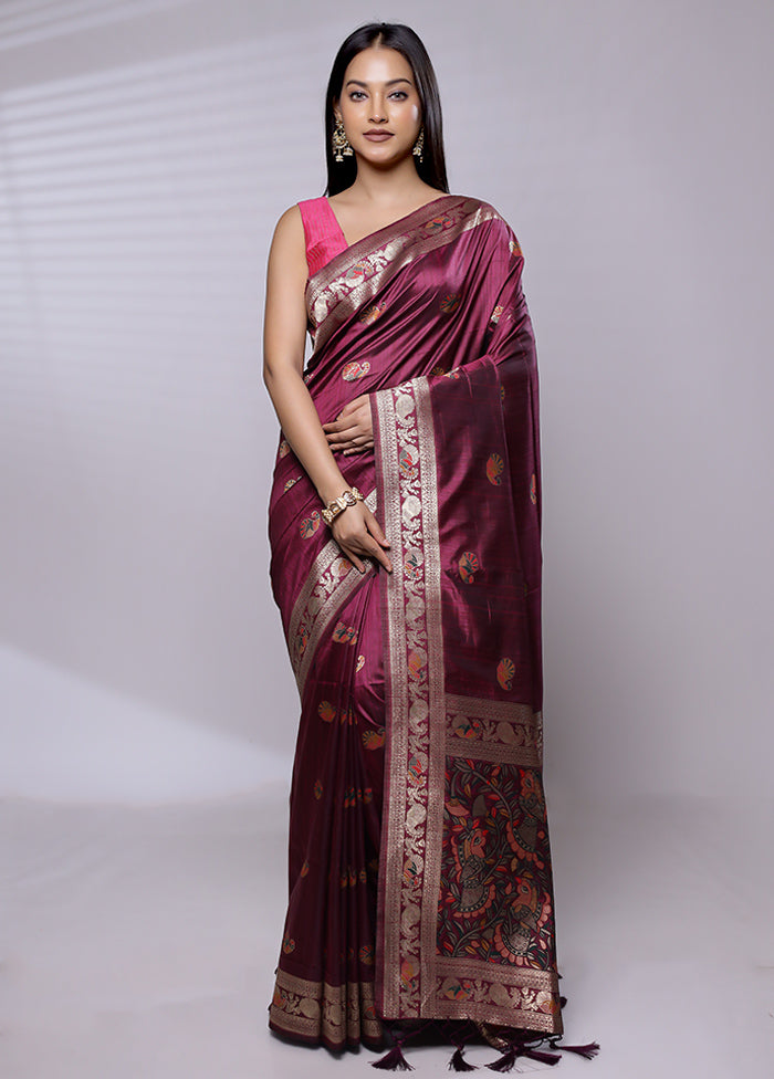 Purple Dupion Silk Saree With Blouse Piece