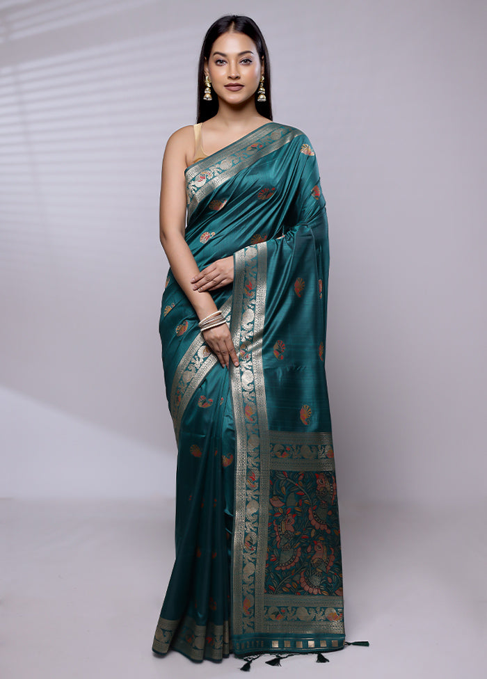 Green Dupion Silk Saree With Blouse Piece