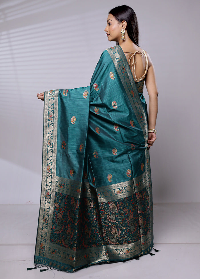 Green Dupion Silk Saree With Blouse Piece