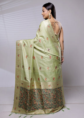 Green Dupion Silk Saree With Blouse Piece