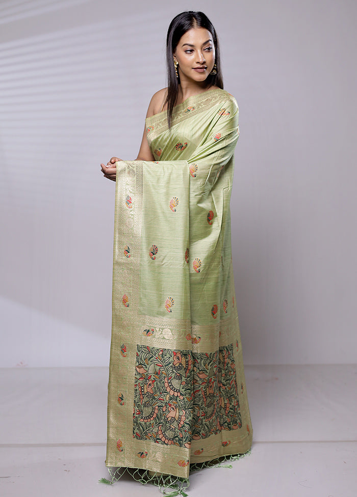 Green Dupion Silk Saree With Blouse Piece