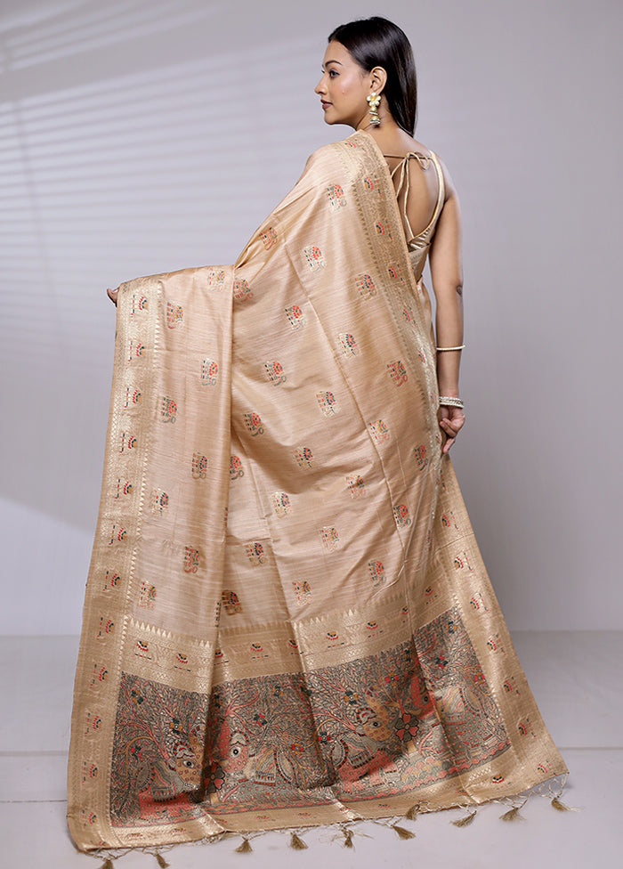 Cream Dupion Silk Saree With Blouse Piece