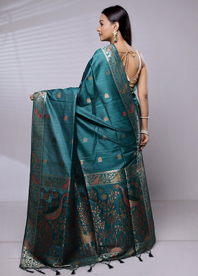 Green Dupion Silk Saree With Blouse Piece