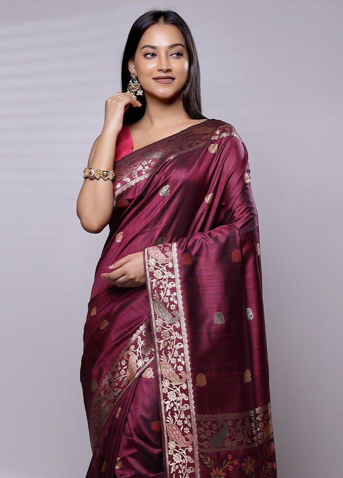 Purple Dupion Silk Saree With Blouse Piece