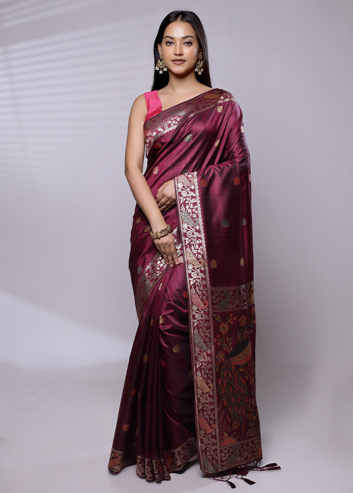 Purple Dupion Silk Saree With Blouse Piece