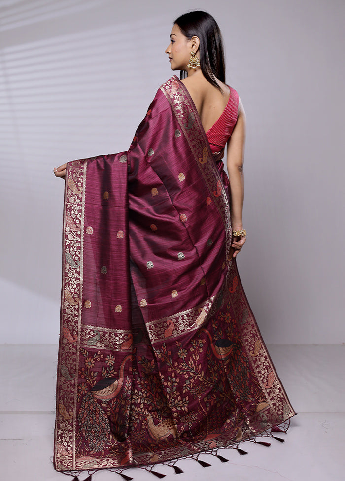 Purple Dupion Silk Saree With Blouse Piece