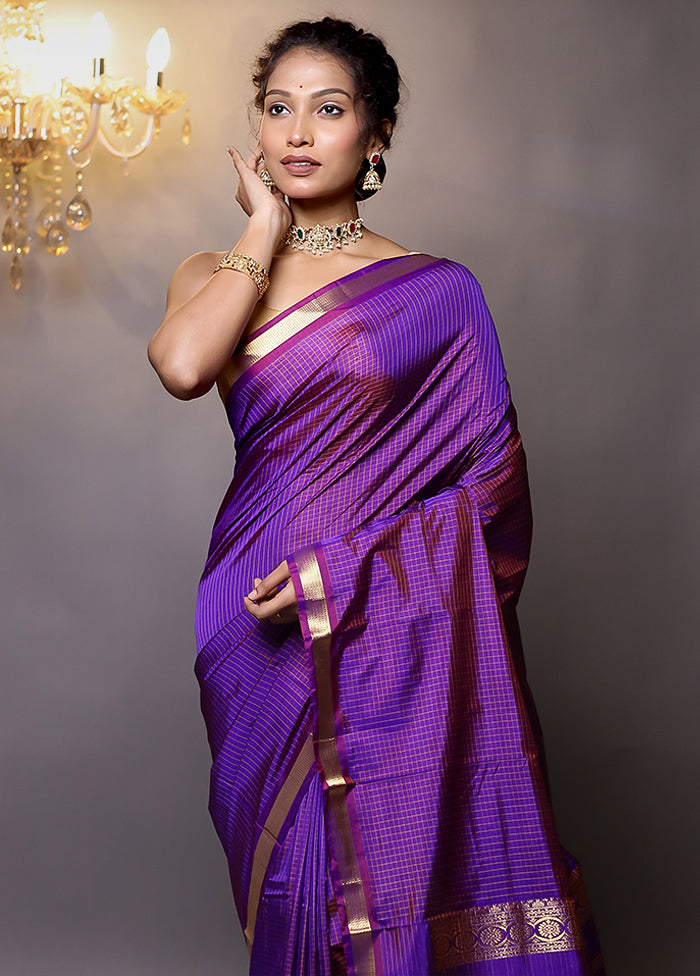 Purple Kanjivaram Silk Saree With Blouse Piece